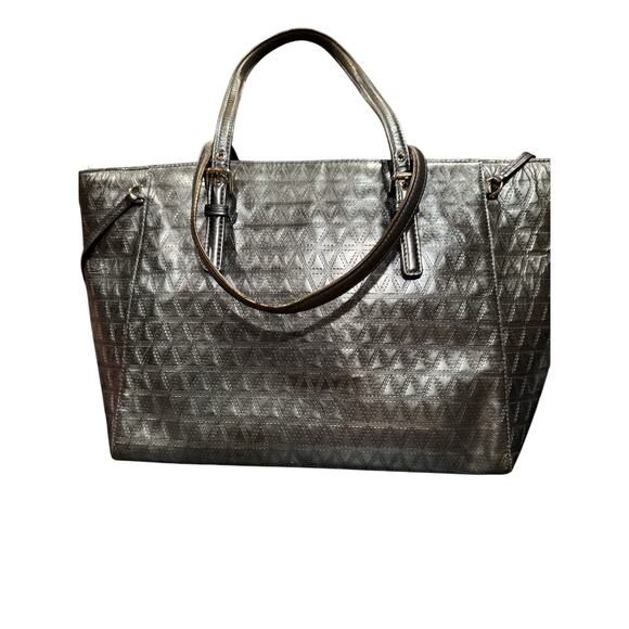 Michael Kors Voyager Blue Gunmetal Embossed Leather Large Tote - Picture 5 of 6